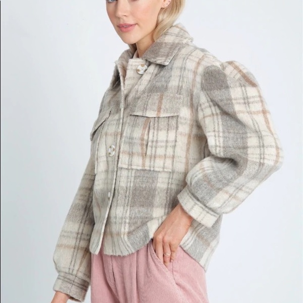NATIVE YOUTH wool check jacket- small stone.